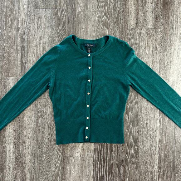 White House Black Market Green Button Cardigan Long Sleeve Crew Soft Knit GUC - Picture 8 of 10